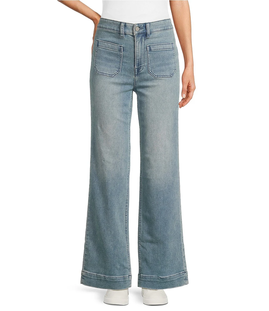 Faherty Stretch Terry High Rise Wide Leg Front Patch Pocket Jeans