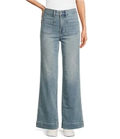 Faherty Stretch Terry High Rise Wide Leg Front Patch Pocket Jeans
