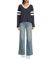 Faherty Stretch Terry High Rise Wide Leg Front Patch Pocket Jeans