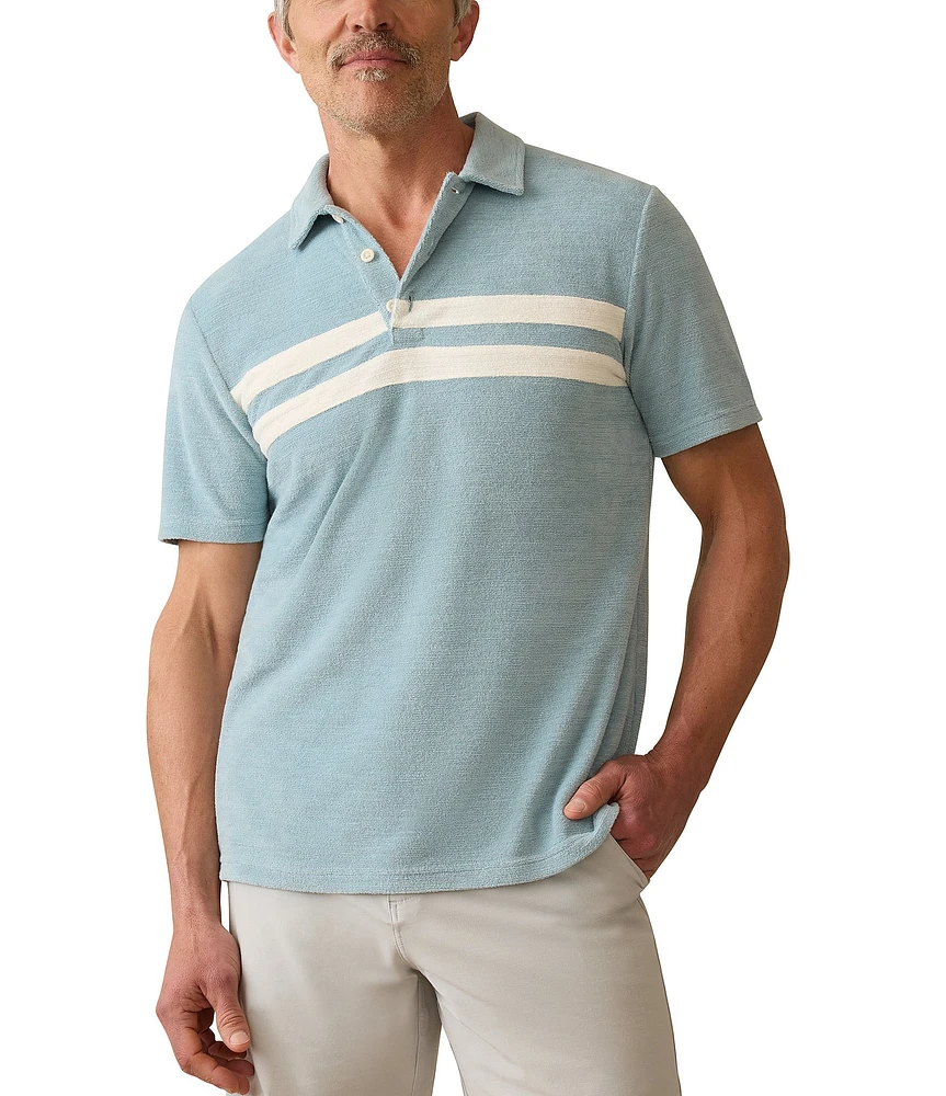 Faherty Surf Stripe Terry Cloth Short Sleeve Polo Shirt