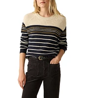 Faherty Throwback Crew Neck Stripe Print Long Sleeve Cashmere Blend Sweater