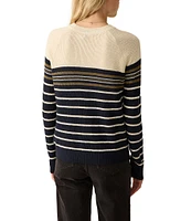 Faherty Throwback Crew Neck Stripe Print Long Sleeve Cashmere Blend Sweater