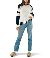 Faherty Throwback Crew Neck Stripe Sleeve Cashmere Blend Sweater