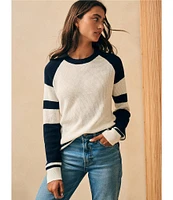 Faherty Throwback Crew Neck Stripe Sleeve Cashmere Blend Sweater