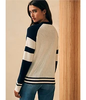 Faherty Throwback Crew Neck Stripe Sleeve Cashmere Blend Sweater