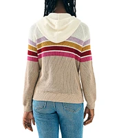 Faherty Throwback Waffle Sweater Stripe Print Long Sleeve Front Pocket Drawstring Hoodie