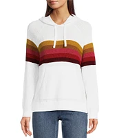 Faherty Throwback Waffle Sweater Stripe Print Long Sleeve Front Pocket Drawstring Hoodie