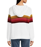 Faherty Throwback Waffle Sweater Stripe Print Long Sleeve Front Pocket Drawstring Hoodie