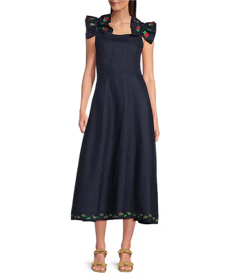 Fanm Mon Alanya On Or Off-the-Shoulder Embroidered Linen Midi Dress