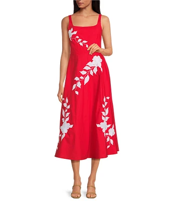 Fanm Mon Elmas Embroidered Square Neck A-Line Midi Dress