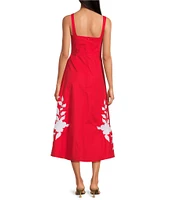 Fanm Mon Elmas Embroidered Square Neck A-Line Midi Dress