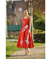 Fanm Mon Elmas Embroidered Square Neck A-Line Midi Dress