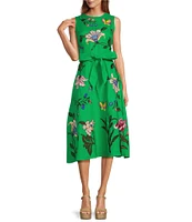 Fanm Mon Gloriosa Floral Embroidered Linen Sleeveless Belted A-Line Midi Dress