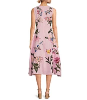 Fanm Mon Gloriosa Floral Embroidered Linen Sleeveless Belted A-Line Midi Dress