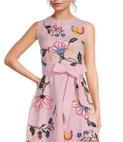 Fanm Mon Gloriosa Floral Embroidered Linen Sleeveless Belted A-Line Midi Dress