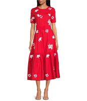 Fanm Mon Nursel Embroidered Crew Neck Short Sleeve A-Line Midi Dress