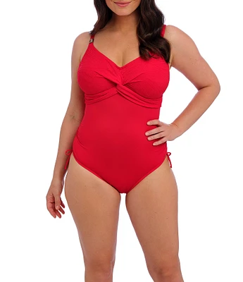 Fantasie Ottawa Solid V-Neck Front Twist Underwire Scoop Back Extended Bra Size Adjustable Strap One Piece Swimsuit