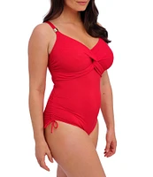 Fantasie Ottawa Solid V-Neck Front Twist Underwire Scoop Back Extended Bra Size Adjustable Strap One Piece Swimsuit