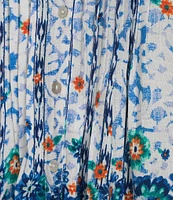 Figueroa & Flower Alana Printed Banded Split V-Neck 3/4 Sleeve Pintuck Detail Shirt