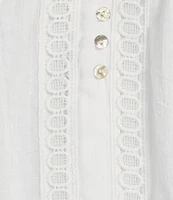 Figueroa & Flower Embriordered Crew Neck 3/4 Bell Sleeve Lace Detail Blouse