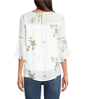 Figueroa & Flower Embroidered Scoop Neck 3/4 Sleeve Blouse