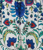 Figueroa & Flower Mckenna Jacquard Printed Square Neck 3/4 Sleeve Pintuck Detail Tunic