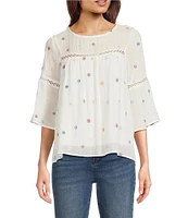 Figueroa & Flower Petite Size Printed Crew Neck 3/4 Sleeve Blouse
