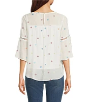 Figueroa & Flower Petite Size Printed Crew Neck 3/4 Sleeve Blouse