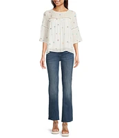 Figueroa & Flower Petite Size Printed Crew Neck 3/4 Sleeve Blouse