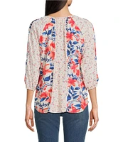 Figueroa & Flower Petite Size Printed Split V-Neck 3/4 Sleeve Top