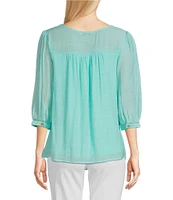Figueroa & Flower Petite Size Scoop Neck 3/4 Sleeve Lace Yoke Blouse