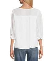 Figueroa & Flower Petite Size Scoop Neck 3/4 Sleeve Lace Yoke Blouse