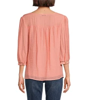 Figueroa & Flower Petite Size Scoop Neck 3/4 Sleeve Lace Yoke Blouse