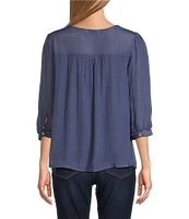 Figueroa & Flower Petite Size Scoop Neck 3/4 Sleeve Lace Yoke Blouse