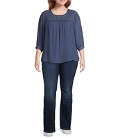 Figueroa & Flower Plus Size Scoop Neck 3/4 Sleeve Lace Yoke Blouse