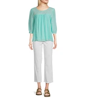 Figueroa & Flower Scoop Neck 3/4 Sleeve Lace Yoke Blouse