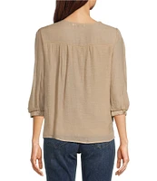 Figueroa & Flower Scoop Neck 3/4 Sleeve Lace Yoke Blouse