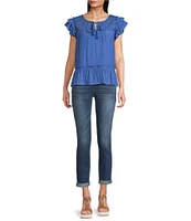Figueroa & Flower Split V-Neck Sleeveless Lace Yoke Ruffle Top