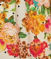 Figueroa & Flower Woven Floral Square Neck 3/4 Sleeve Pintuck Detail Blouse