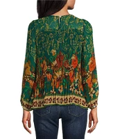 Figueroa & Flower Woven Printed Crew Neck Long Sleeve Clip Dot Blouse