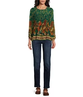 Figueroa & Flower Woven Printed Crew Neck Long Sleeve Clip Dot Blouse