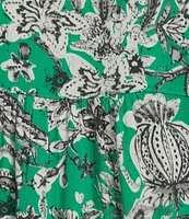 Figueroa & Flower Woven Printed Mandarin Collar Short Ruffle Sleeve Button Front Blouse