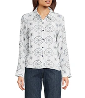 Figueroa & Flower Zoe All Over Embroidered Button Down Collar Long Roll-Tab Sleeves Button-Front Shirt