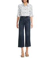 Figueroa & Flower Zoe All Over Embroidered Button Down Collar Long Roll-Tab Sleeves Button-Front Shirt