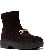 FitFlop F-Luma Chunky-Snaffle Suede Demi-Wedge Platform Ankle Boots