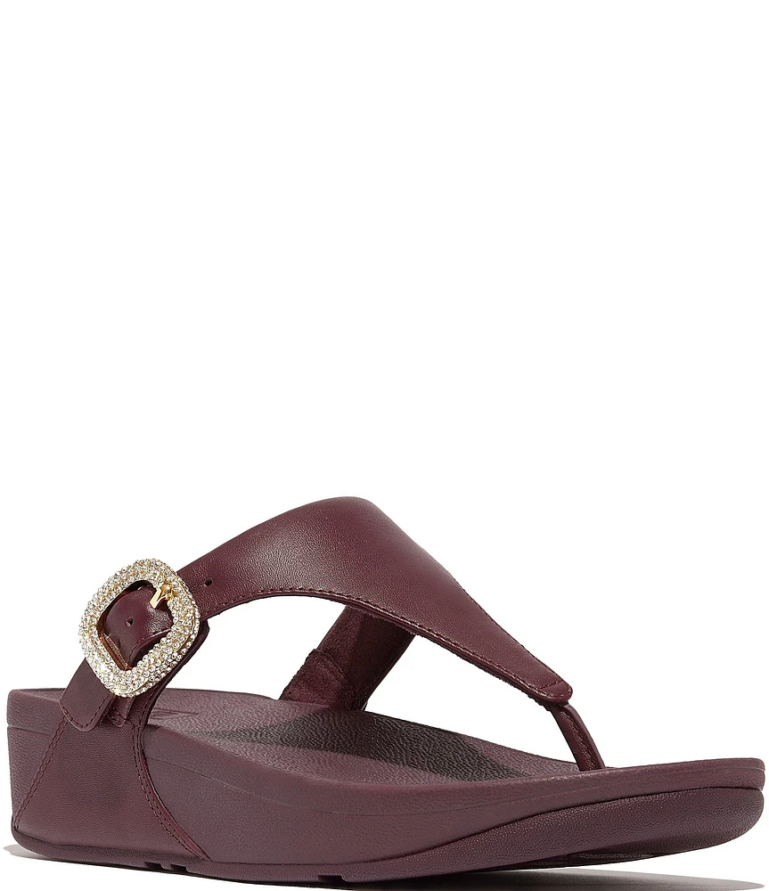 FitFlop Lulu Crystal-Buckle Leather Toe-Post Sandals