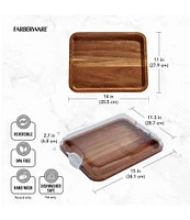Farberware Build-A-Board Acacia Cutting Board with Built-in Compartments and Clear Locking Lid with White Handles