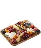 Farberware Build-A-Board Acacia Cutting Board with Built-in Compartments and Clear Locking Lid with White Handles