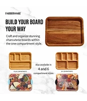 Farberware Build-A-Board Acacia Cutting Board with Built-in Compartments and Clear Locking Lid with White Handles