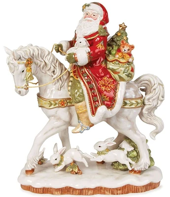 Fitz and Floyd Damask Holiday Santa on Horse Figurine